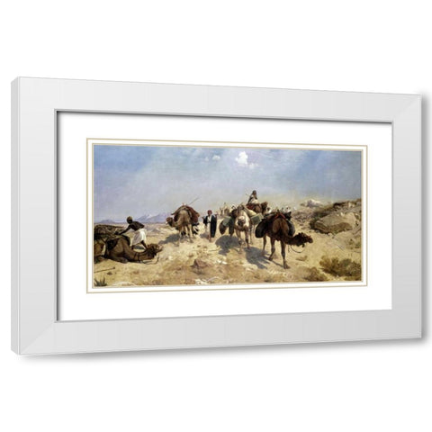 Bedouin Caravan White Modern Wood Framed Art Print with Double Matting by Beavis, Richard