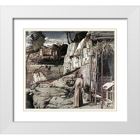 Saint Francis in Ecstasy White Modern Wood Framed Art Print with Double Matting by Bellini, Giovanni