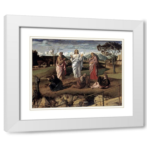 Transfiguration White Modern Wood Framed Art Print with Double Matting by Bellini, Giovanni