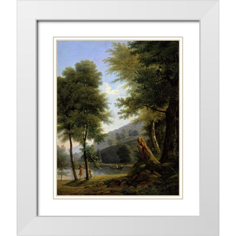 Idyllic Landscape - Paysage Idyllique White Modern Wood Framed Art Print with Double Matting by Bertin, Francois Edouard