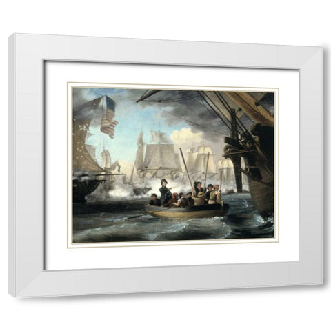 Commodore Perry Leaving the Lawrence for the Niagara White Modern Wood Framed Art Print with Double Matting by Birch, Thomas