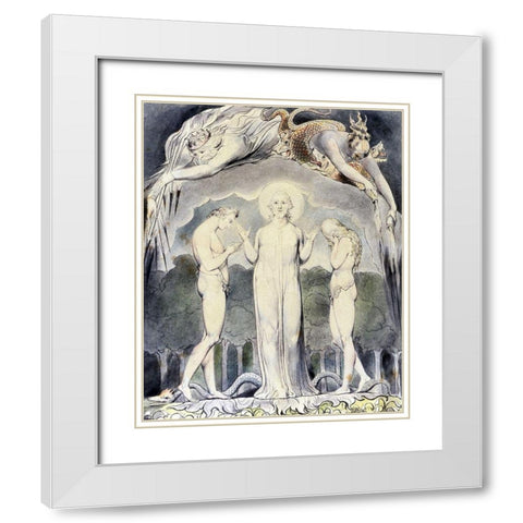 The Judgment of Adam and Eve White Modern Wood Framed Art Print with Double Matting by Blake, William