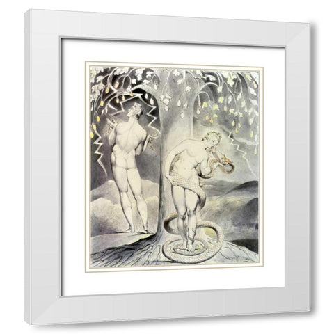 The Temptation and Fall of Eve White Modern Wood Framed Art Print with Double Matting by Blake, William