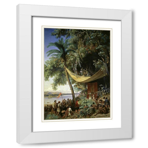First Mass in America White Modern Wood Framed Art Print with Double Matting by Blanchard, Henri Pierre Leon