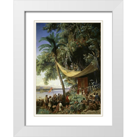 First Mass in America White Modern Wood Framed Art Print with Double Matting by Blanchard, Henri Pierre Leon
