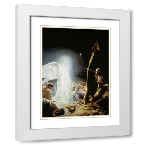 Angel and the Shepherds White Modern Wood Framed Art Print with Double Matting by Bloch, Carl