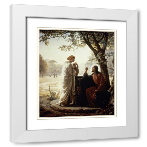 The Woman of Samaria White Modern Wood Framed Art Print with Double Matting by Bloch, Carl