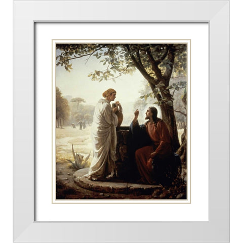 The Woman of Samaria White Modern Wood Framed Art Print with Double Matting by Bloch, Carl