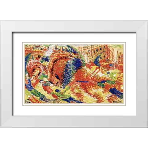 The City Rises White Modern Wood Framed Art Print with Double Matting by Boccioni, Umberto