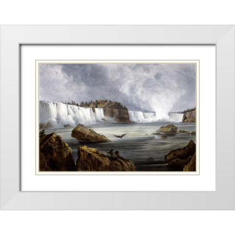 Niagara Falls Illustration in Wied-Neuwied White Modern Wood Framed Art Print with Double Matting by Bodmer, Karl