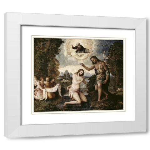 Baptism of Christ White Modern Wood Framed Art Print with Double Matting by Bordone, Paris