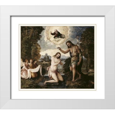 Baptism of Christ White Modern Wood Framed Art Print with Double Matting by Bordone, Paris