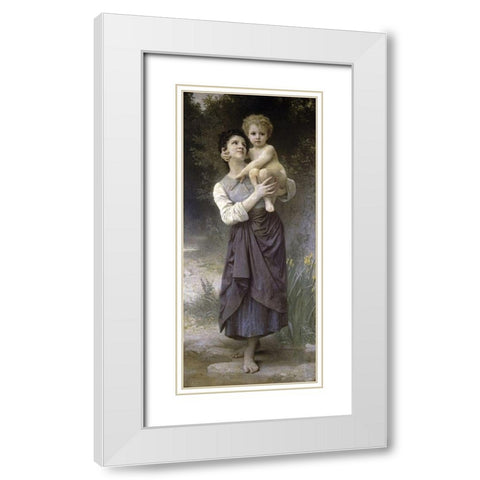 Brother and Sister White Modern Wood Framed Art Print with Double Matting by Bouguereau, William-Adolphe