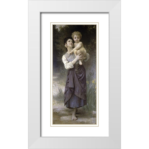 Brother and Sister White Modern Wood Framed Art Print with Double Matting by Bouguereau, William-Adolphe