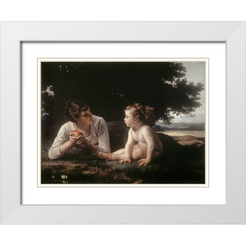 Mother and Child - II White Modern Wood Framed Art Print with Double Matting by Bouguereau, William-Adolphe