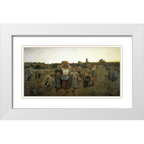 The Recall of the Gleaners White Modern Wood Framed Art Print with Double Matting by Breton, Jules Adolphe