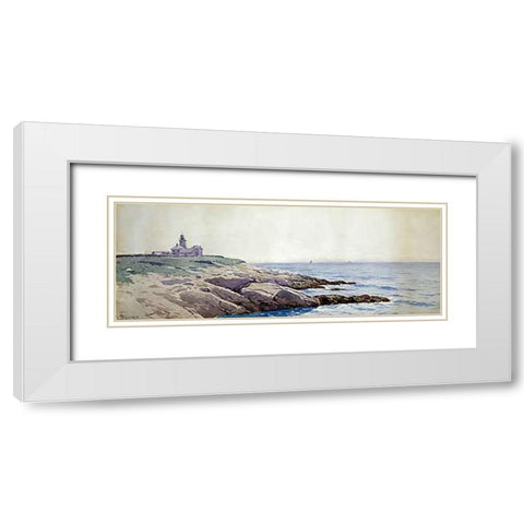 Coastal Landscape with Lighthouse White Modern Wood Framed Art Print with Double Matting by Bricher, Alfred Thompson