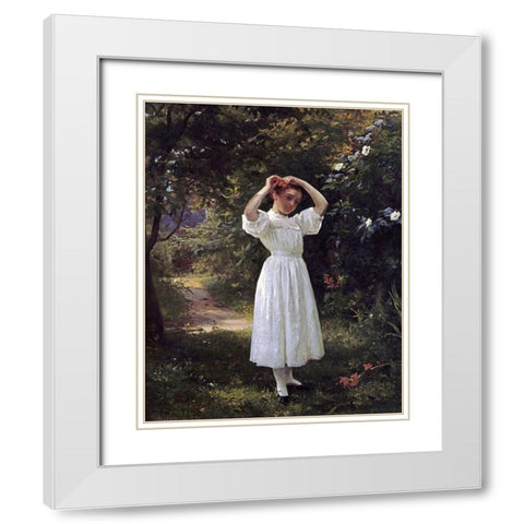 The Flower Girl White Modern Wood Framed Art Print with Double Matting by Brown, John George