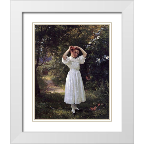 The Flower Girl White Modern Wood Framed Art Print with Double Matting by Brown, John George