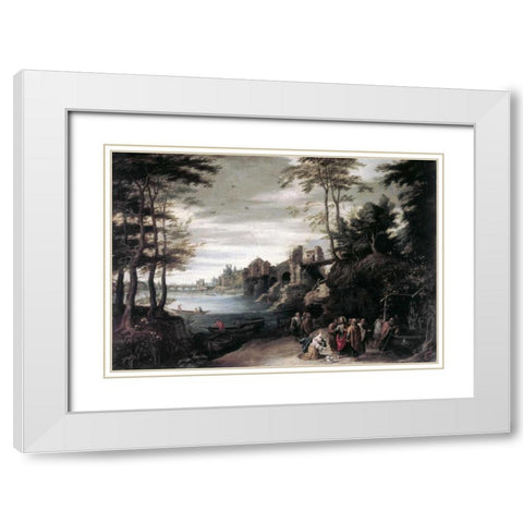 Christ and the Canaanite Woman White Modern Wood Framed Art Print with Double Matting by Jan Brueghel the Elder