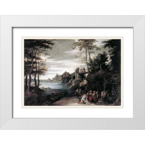 Christ and the Canaanite Woman White Modern Wood Framed Art Print with Double Matting by Jan Brueghel the Elder