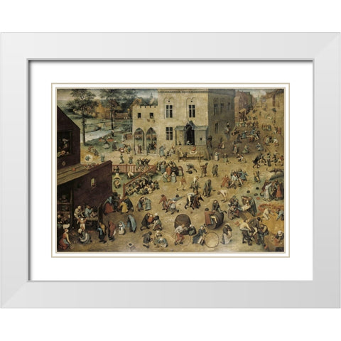 Childrens Games White Modern Wood Framed Art Print with Double Matting by Bruegel the Elder, Pieter