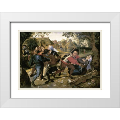 The Card-Players White Modern Wood Framed Art Print with Double Matting by Bruegel, Pieter the Elder