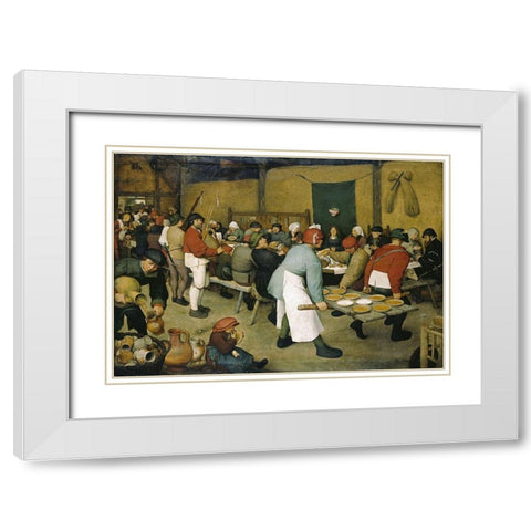 The Peasants Wedding White Modern Wood Framed Art Print with Double Matting by Bruegel the Elder, Pieter