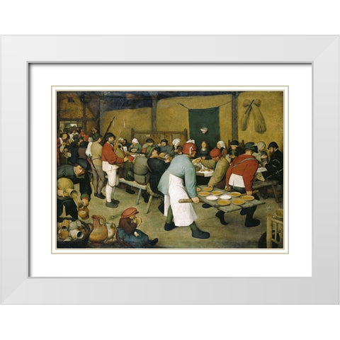 The Peasants Wedding White Modern Wood Framed Art Print with Double Matting by Bruegel the Elder, Pieter