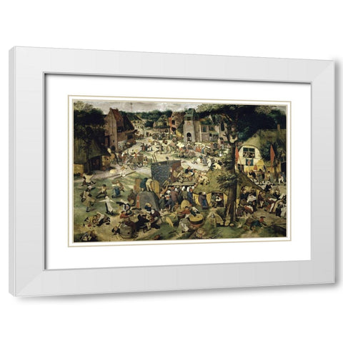 Village Celebration (I) White Modern Wood Framed Art Print with Double Matting by Bruegel the Elder, Pieter