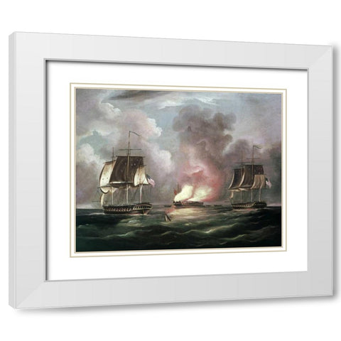 Bonne Homme Richard vs. The Serapis White Modern Wood Framed Art Print with Double Matting by Butterworth, Thomas