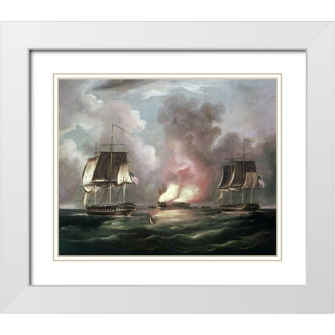 Bonne Homme Richard vs. The Serapis White Modern Wood Framed Art Print with Double Matting by Butterworth, Thomas