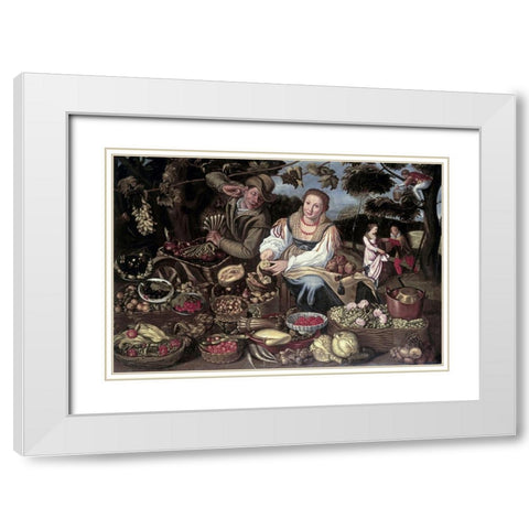 A Fruit Cuisine and Vegetable Cuisine Stall in an Orchard White Modern Wood Framed Art Print with Double Matting by Campi, Vincenzo