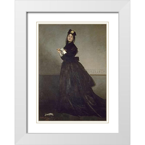 Lady with a Glove White Modern Wood Framed Art Print with Double Matting by Carolus-Duran, Emile Auguste