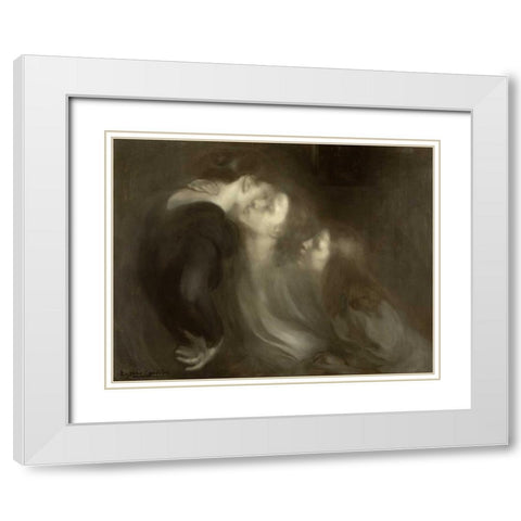 Mothers Kiss White Modern Wood Framed Art Print with Double Matting by Carriere, Eugene