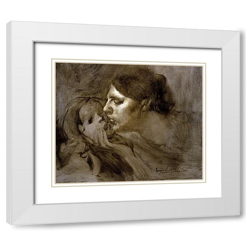 The Motherly Kiss White Modern Wood Framed Art Print with Double Matting by Carriere, Eugene