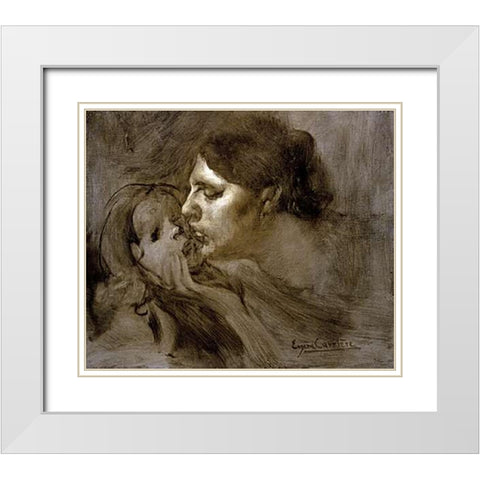 The Motherly Kiss White Modern Wood Framed Art Print with Double Matting by Carriere, Eugene