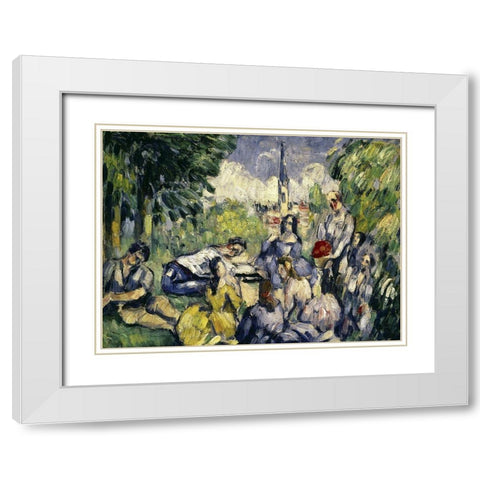 Lunch on the Grass White Modern Wood Framed Art Print with Double Matting by Cezanne, Paul