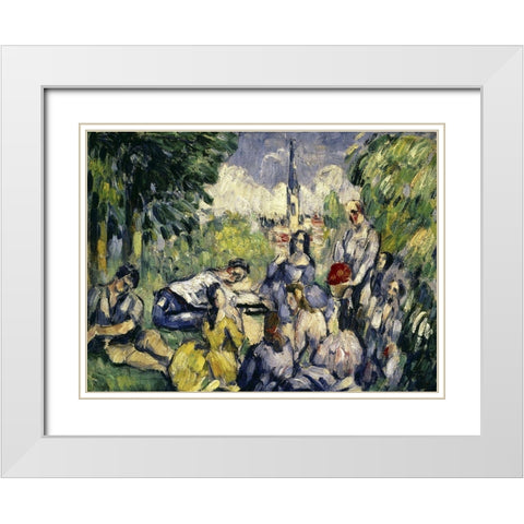 Lunch on the Grass White Modern Wood Framed Art Print with Double Matting by Cezanne, Paul