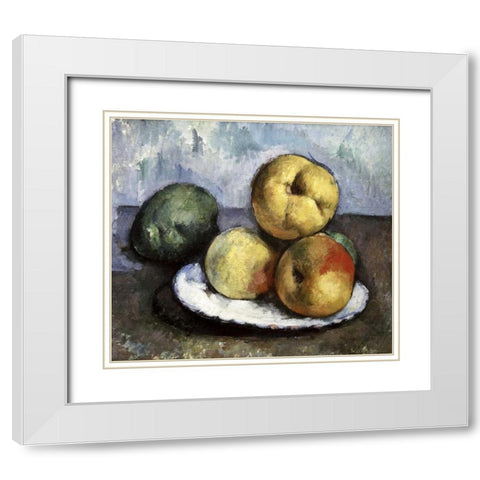 Still Life with Apples and Peaches White Modern Wood Framed Art Print with Double Matting by Cezanne, Paul