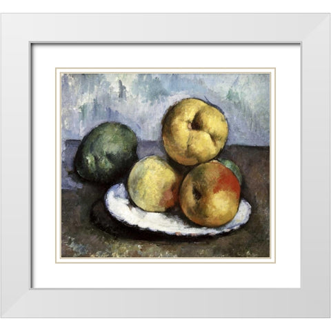 Still Life with Apples and Peaches White Modern Wood Framed Art Print with Double Matting by Cezanne, Paul