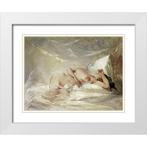 Reclining Nude White Modern Wood Framed Art Print with Double Matting by Chaplin, Charles
