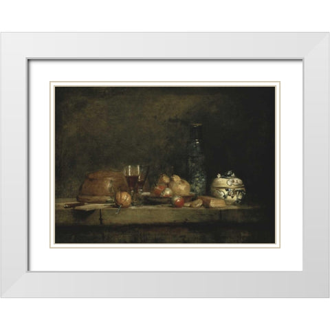 The Jar of Olives White Modern Wood Framed Art Print with Double Matting by Chardin, Jean-Baptiste-Simeon