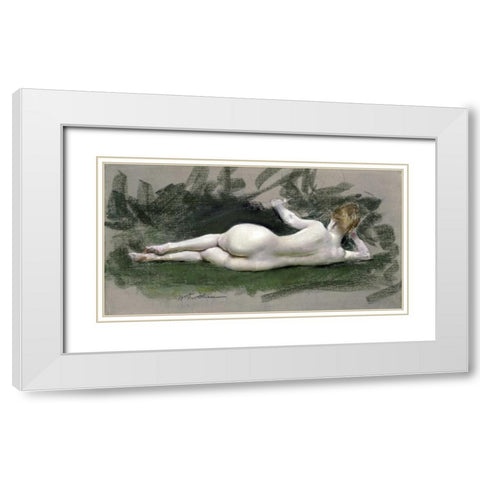 Reclining Nude White Modern Wood Framed Art Print with Double Matting by Chase, William Merritt