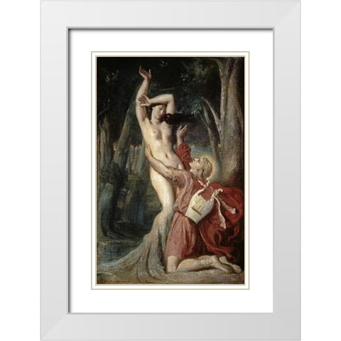 Apollo and Daphne White Modern Wood Framed Art Print with Double Matting by Chasseriau, Theodore