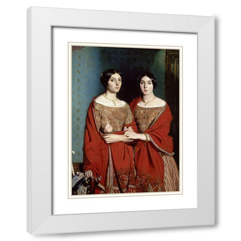 The Two Sisters White Modern Wood Framed Art Print with Double Matting by Chasseriau, Theodore