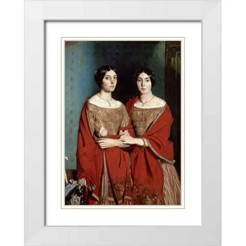 The Two Sisters White Modern Wood Framed Art Print with Double Matting by Chasseriau, Theodore