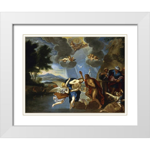 The Baptism of Christ White Modern Wood Framed Art Print with Double Matting by Circle of Francesco Albani