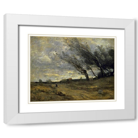 A Gust of Wind White Modern Wood Framed Art Print with Double Matting by Corot, Jean-Baptiste-Camille