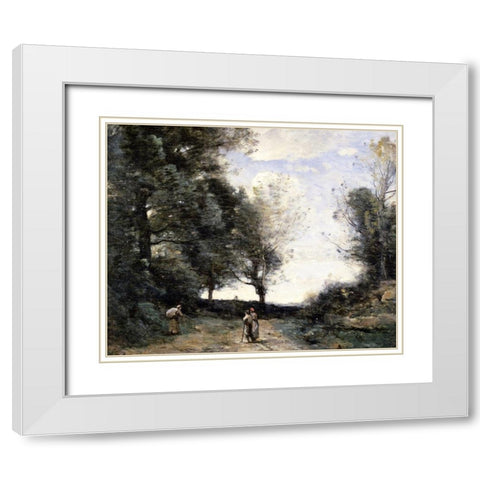 Along the Path White Modern Wood Framed Art Print with Double Matting by Corot, Jean-Baptiste-Camille